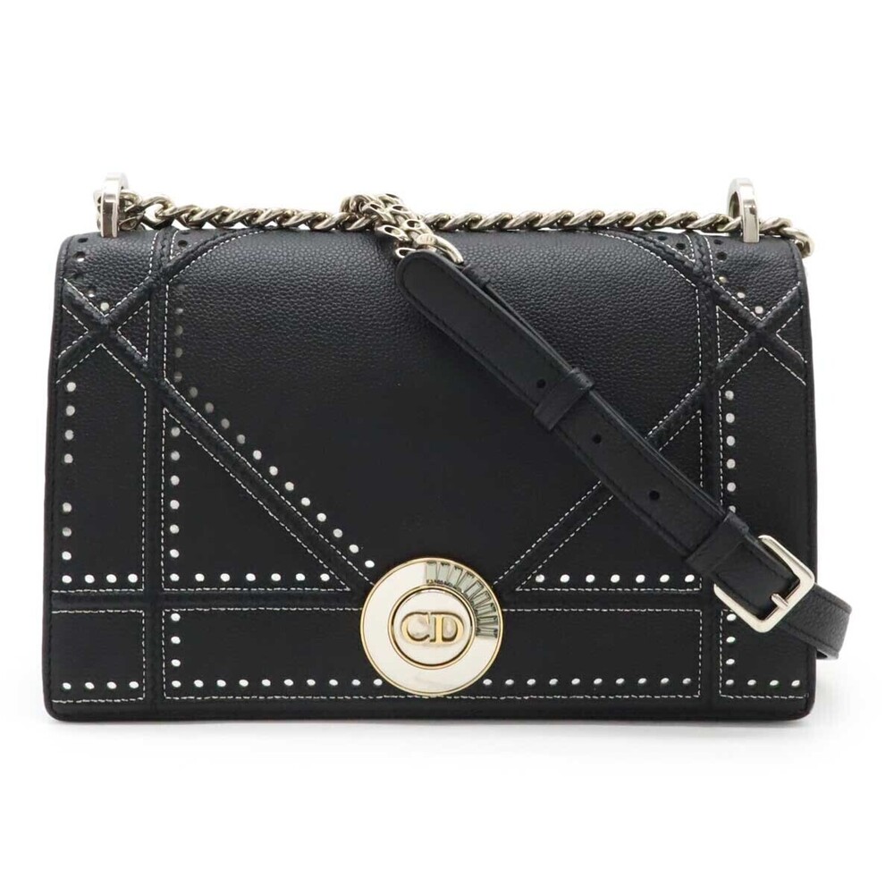 Christian Dior ama Chain Bag Shoulder Perforated Leather Black